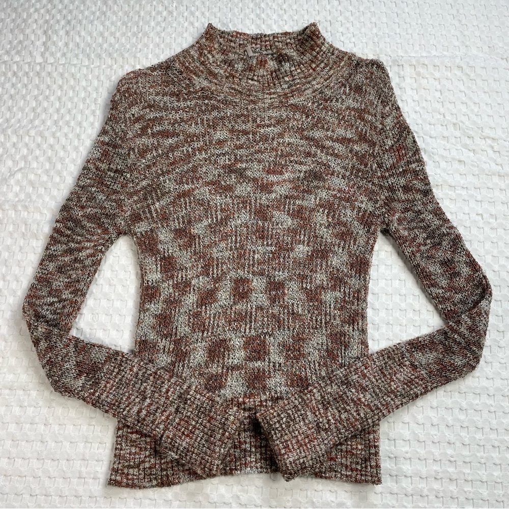 Free People Blair Sweater Small Mock Neck Pullover Loose Weave Space Dye